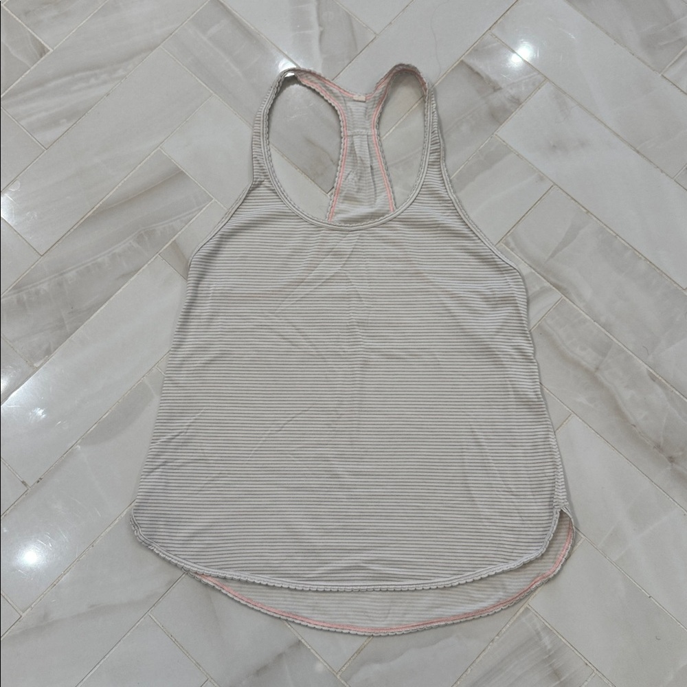 Lululemon Striped Racerback Tank Top in White and Light Grey